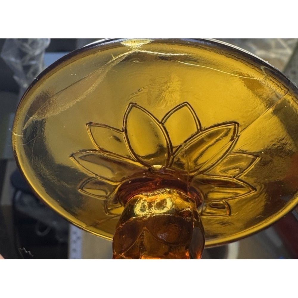 Tiara Indiana Glass Sandwich Pattern Amber Fairy Lamp Pedestal Candle Holder - Picture 11 of 13